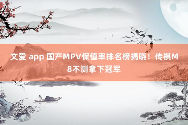 文爱 app 国产MPV保值率排名榜揭晓！传祺M8不测拿下冠军