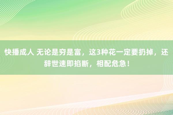 快播成人 无论是穷是富，这3种花一定要扔掉，还辞世速即掐断，相配危急！