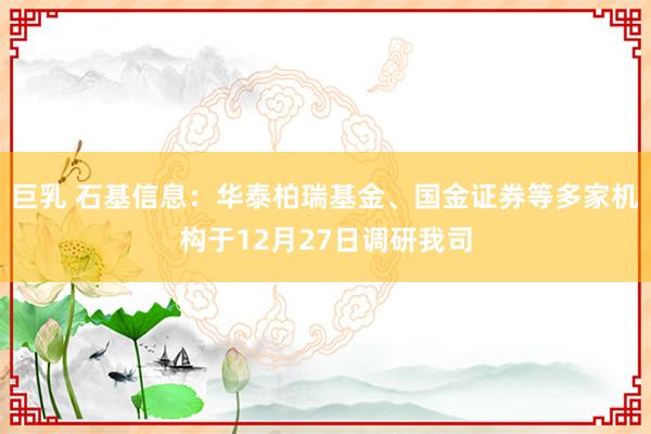 巨乳 石基信息：华泰柏瑞基金、国金证券等多家机构于12月27日调研我司