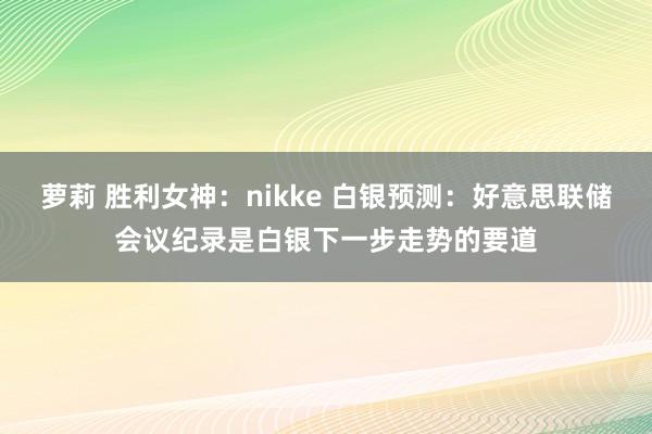 萝莉 胜利女神：nikke 白银预测：好意思联储会议纪录是白银下一步走势的要道