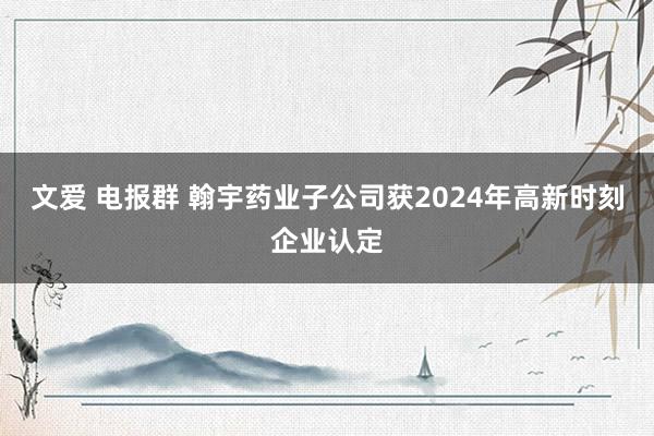 文爱 电报群 翰宇药业子公司获2024年高新时刻企业认定